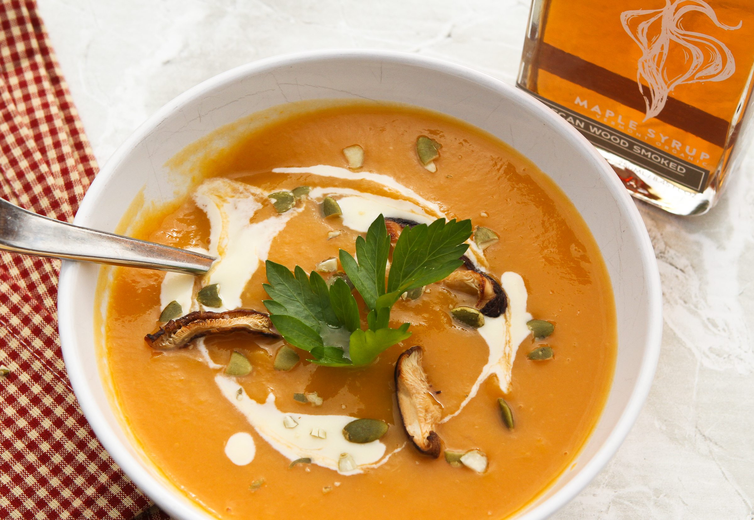 Smoked maple syrup and butternut squash soup by Runamok Maple