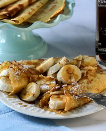 Banana Crepes with Cocoa Bean Infused Maple Syrup by Runamok Maple