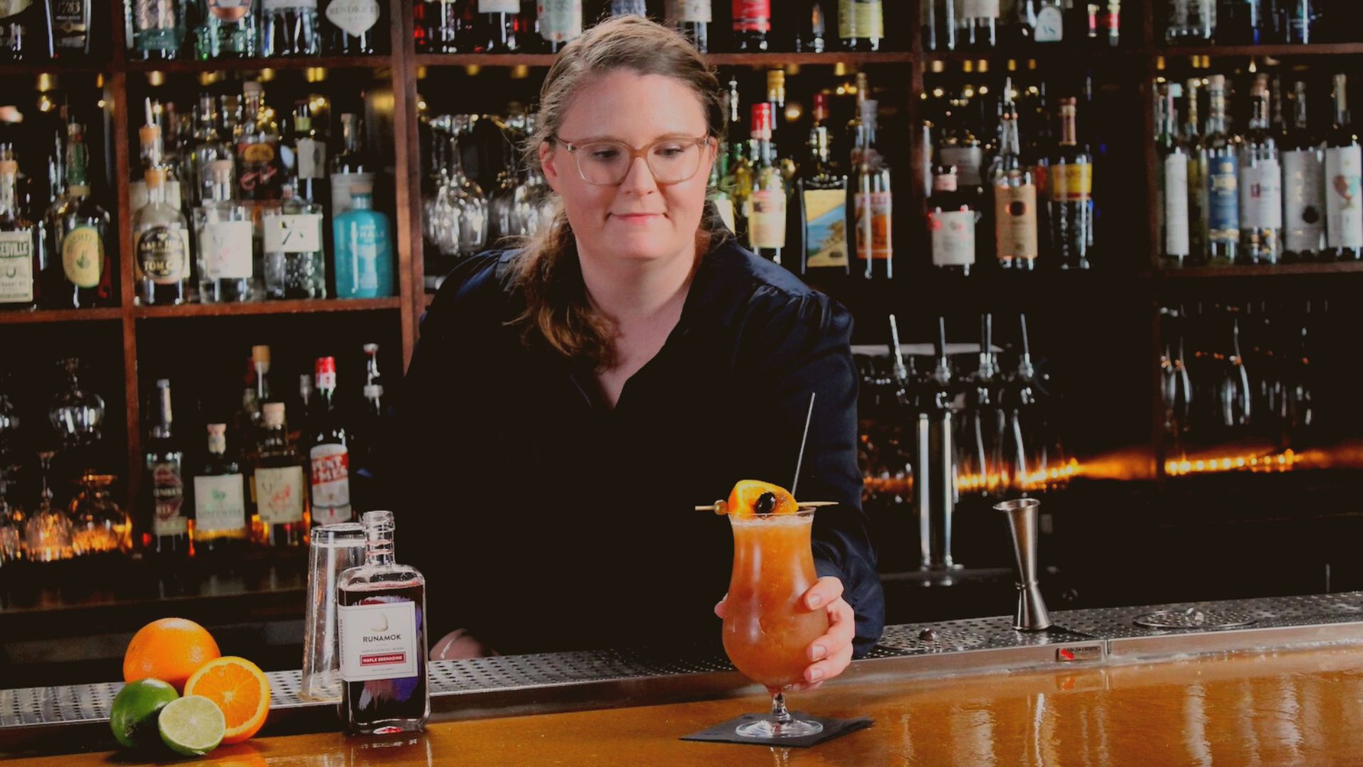 Emily Morton behind the bar