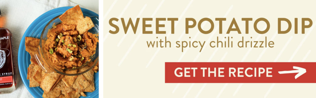 Sweet Potato Dip with spicy chili drizzle. Get the recipe >