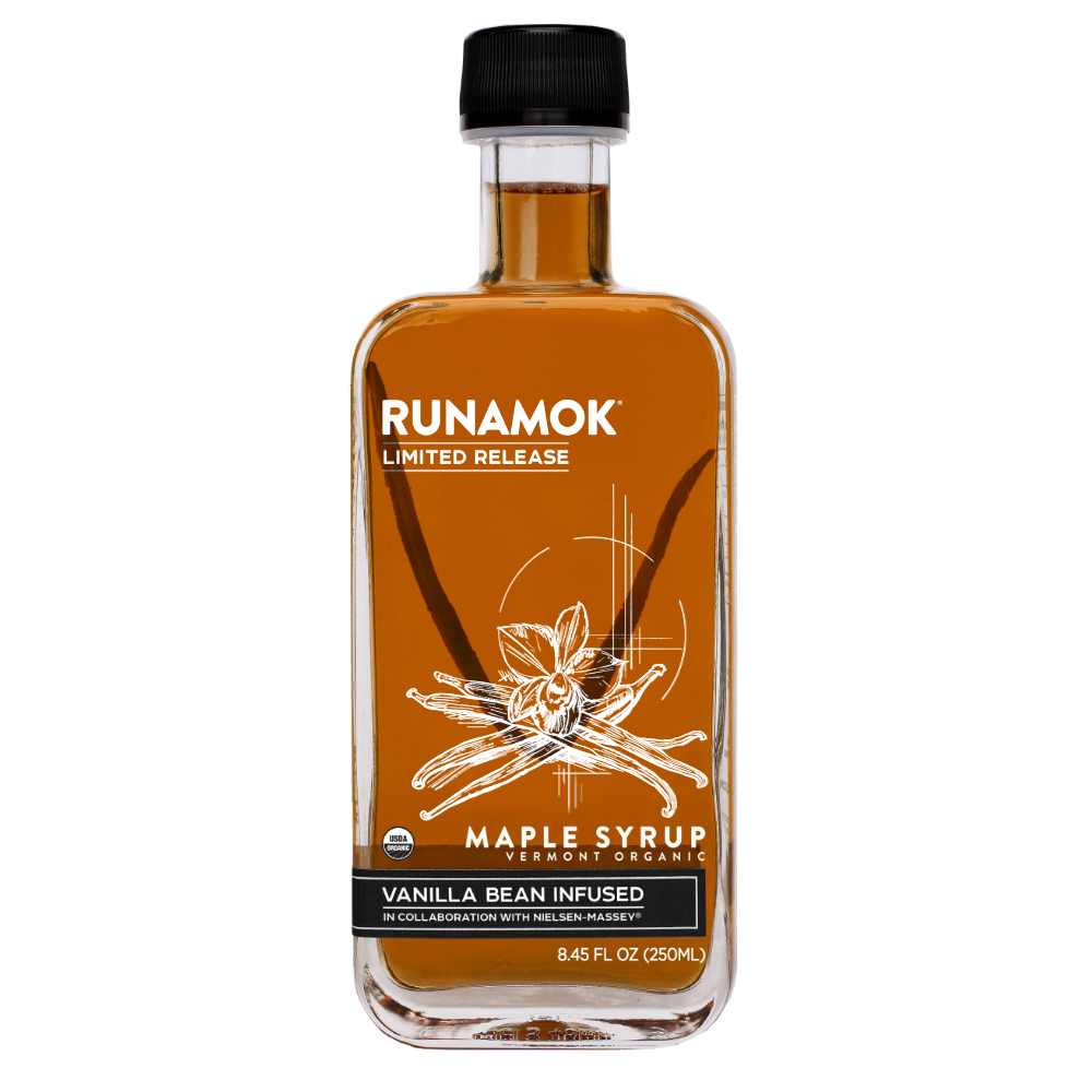Vanilla Bean Infused Maple Syrup by Runamok Front w Bean